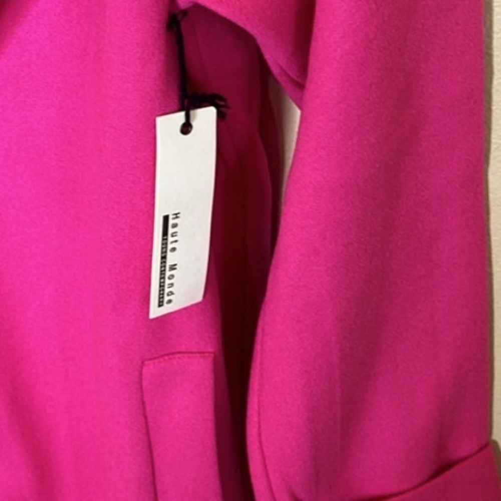 Haute Monde Longline Coat Size Large Hot Pink Side Pockets Single Button Closure - Picture 12 of 13